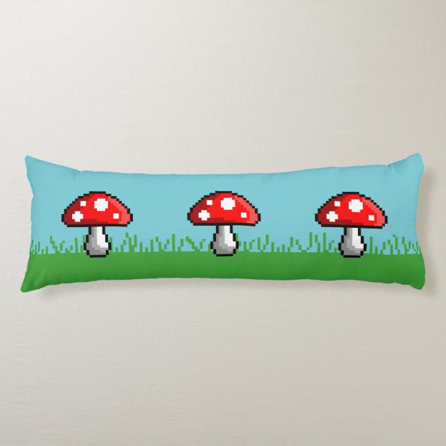 Pixel Mushroom Meadow Body Pillow (Front)