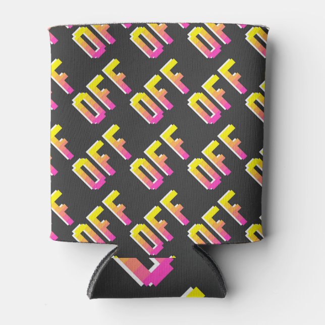 Pixel off signs: vintage pattern. can cooler (Front)