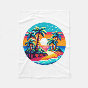 Pixel Palms: Tropical Serenity Fleece Blanket