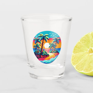 Pixel Palms: Tropical Serenity Shot Glass