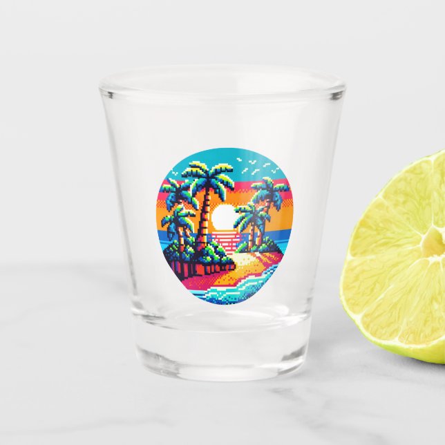 Pixel Palms: Tropical Serenity Shot Glass (Front)