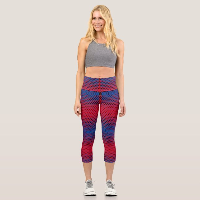Pixel Pattern 09.BBLK.w Red BG Capri Leggings (Front)