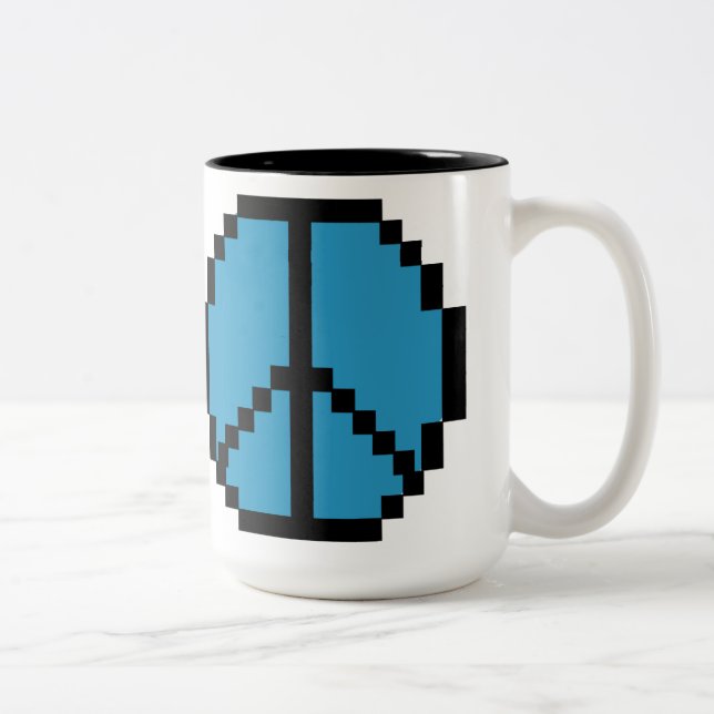 Pixel Peace Black and Blue Two-Tone Coffee Mug (Right)