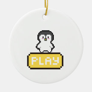 Pixel Penguin Play Gamer Ceramic Tree Decoration