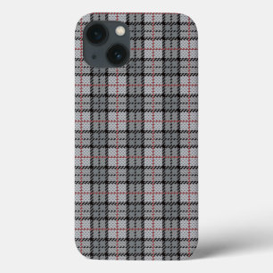 Pixel Plaid in Grey with Red Stripe iPhone 13 Case