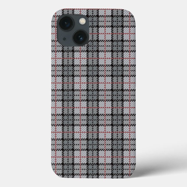 Pixel Plaid in Grey with Red Stripe Case-Mate iPhone Case (Back)