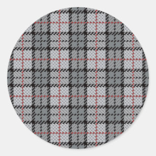 Pixel Plaid in Grey with Red Stripe Classic Round Sticker