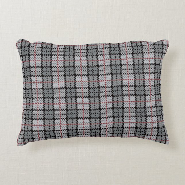 Pixel Plaid in Grey with Red Stripe Decorative Cushion (Front)