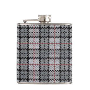 Pixel Plaid in Grey with Red Stripe Hip Flask