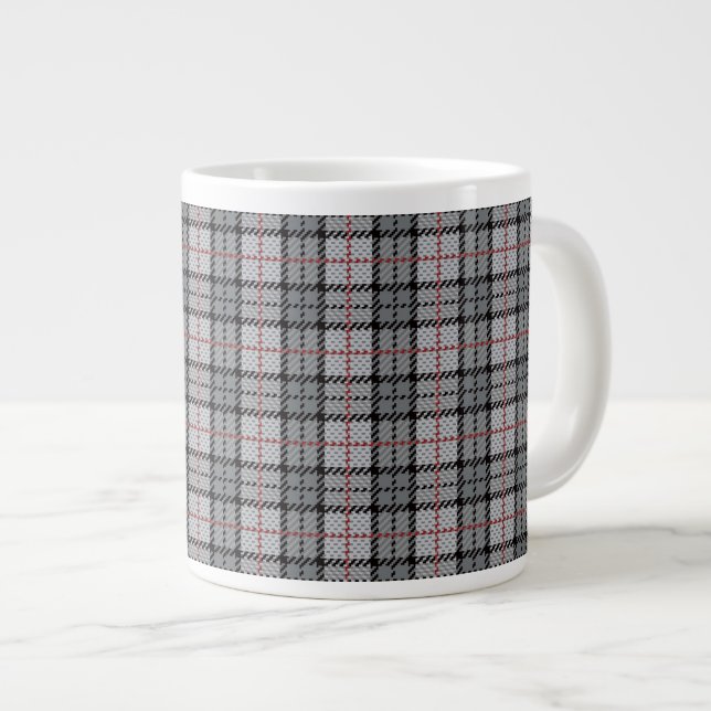 Pixel Plaid in Grey with Red Stripe Large Coffee Mug (Front Right)