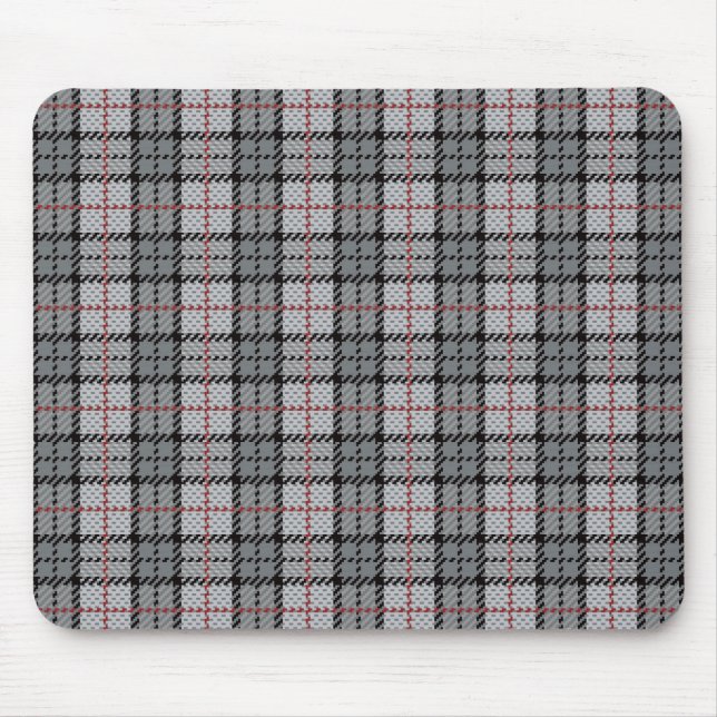 Pixel Plaid in Grey with Red Stripe Mouse Mat (Front)