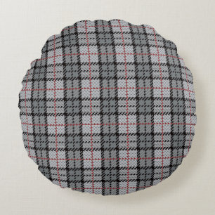 Pixel Plaid in Grey with Red Stripe Round Cushion