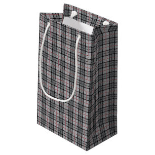 Pixel Plaid in Grey with Red Stripe Small Gift Bag