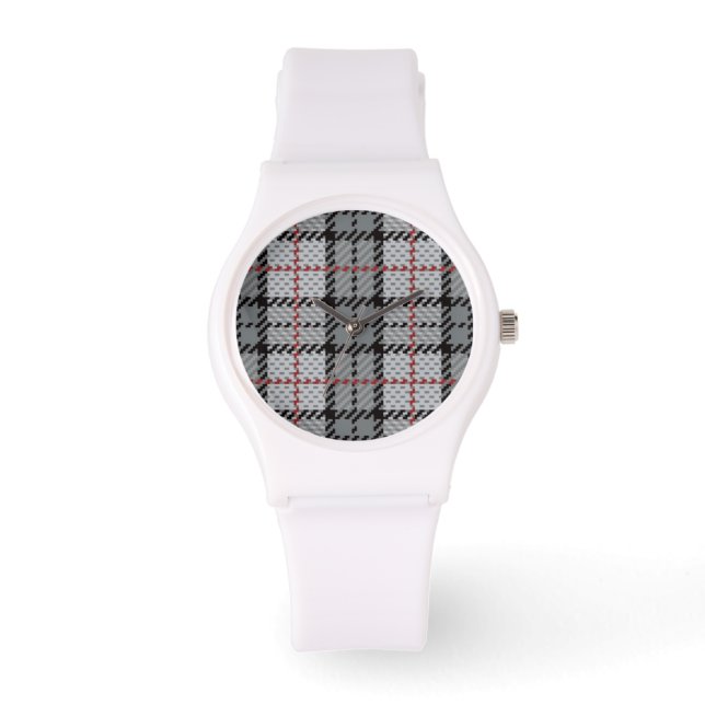 Pixel Plaid in Grey with Red Stripe Watch (Front)