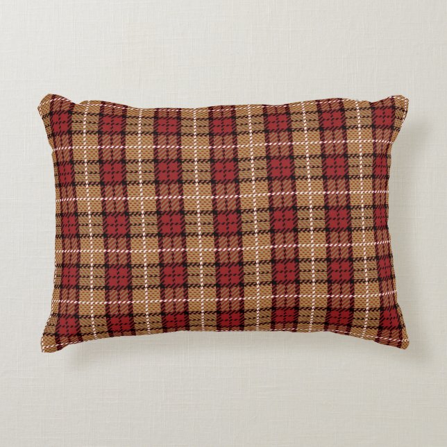 Pixel Plaid in Red and Gold Decorative Cushion (Front)