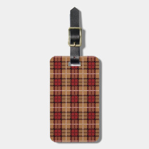 Pixel Plaid in Red and Gold Luggage Tag