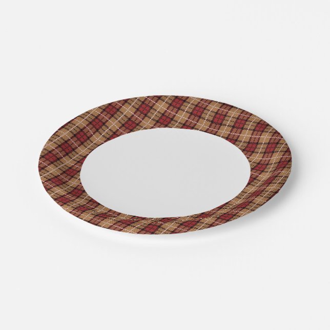 Pixel Plaid in Red and Gold Paper Plate (Angled)