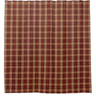 Pixel Plaid in Red and Gold Shower Curtain