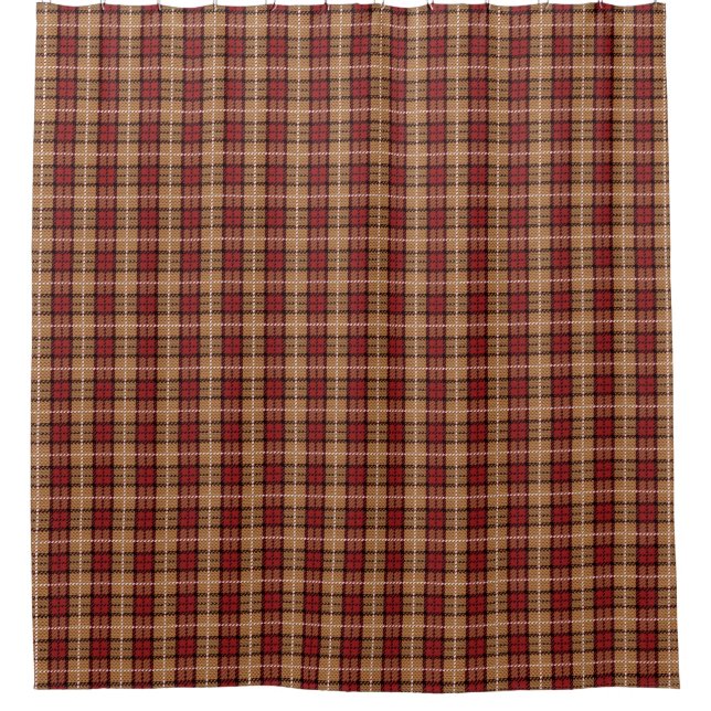 Pixel Plaid in Red and Gold Shower Curtain (Front)
