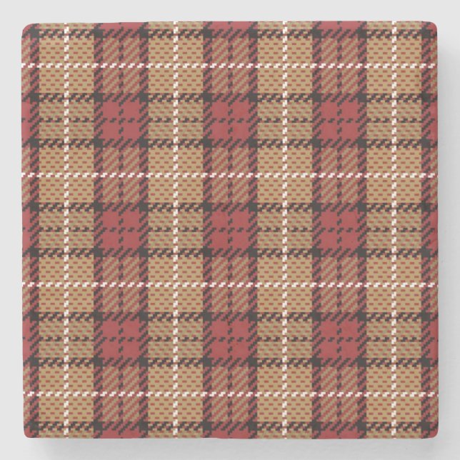Pixel Plaid in Red and Gold Stone Coaster (Front)