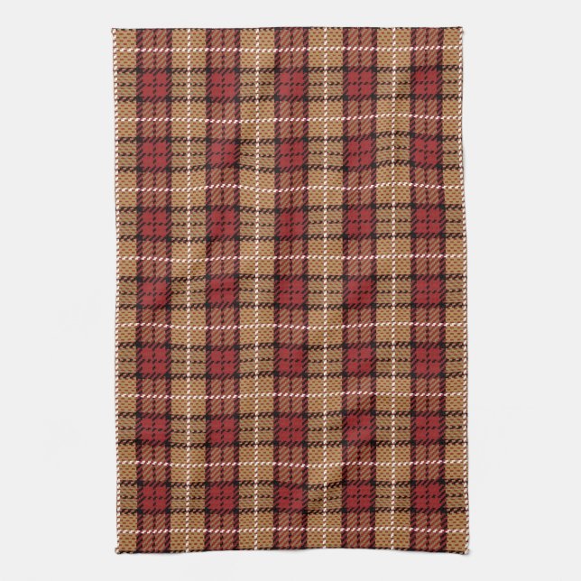 Pixel Plaid in Red and Gold Tea Towel (Vertical)