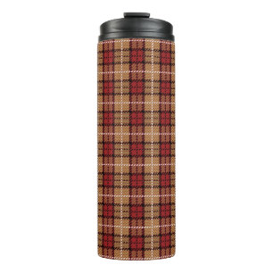 Pixel Plaid in Red and Gold Thermal Tumbler