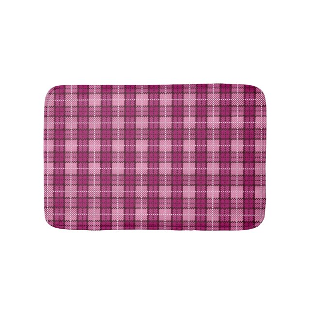 Pixel Plaid_Magenta-Black Bath Mat (Front)