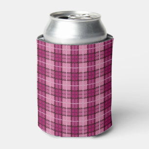 Pixel Plaid_Magenta-Black Can Cooler