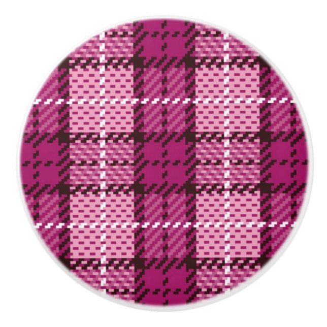 Pixel Plaid_Magenta-Black Ceramic Knob (Front)