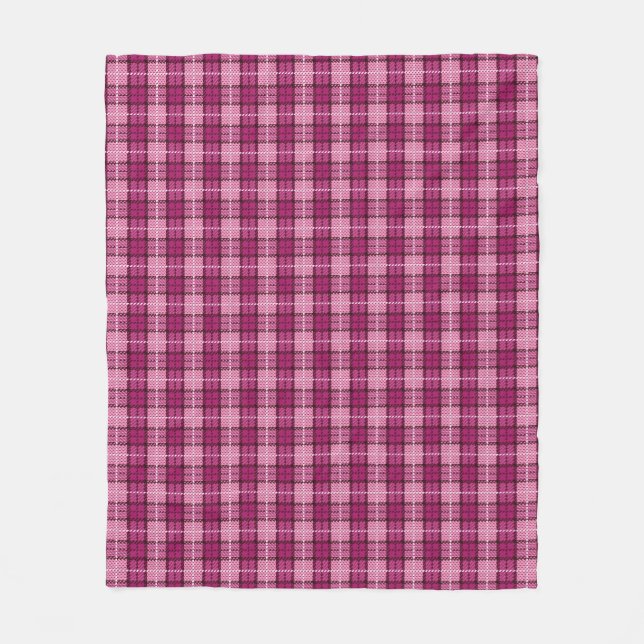 Pixel Plaid_Magenta-Black Fleece Blanket (Front)