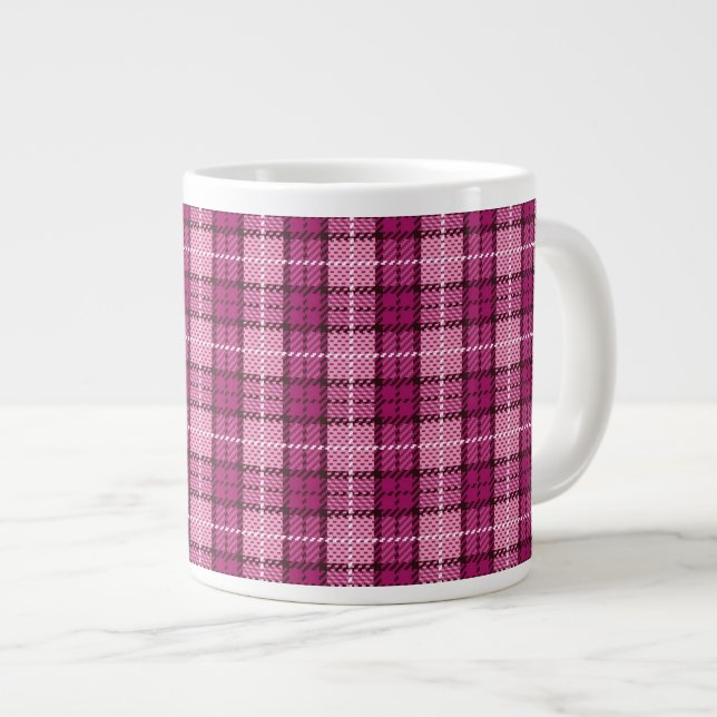 Pixel Plaid_Magenta-Black Large Coffee Mug (Front Right)
