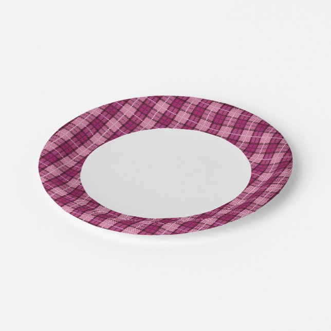 Pixel Plaid_Magenta-Black Paper Plate (Angled)