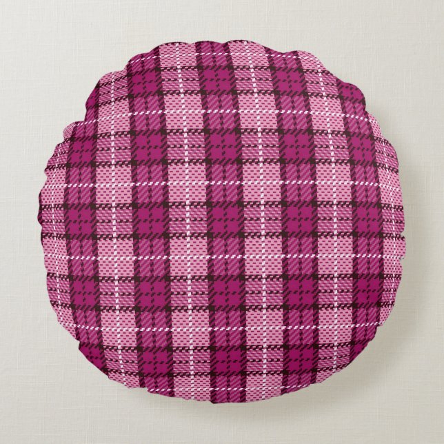 Pixel Plaid_Magenta-Black Round Cushion (Front)