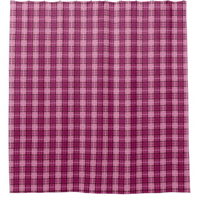 Pixel Plaid_Magenta-Black Shower Curtain (Front)