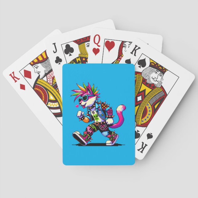 Pixel Punk Cat - 8-Bit Heart & Retro Style Playing Cards (Back)