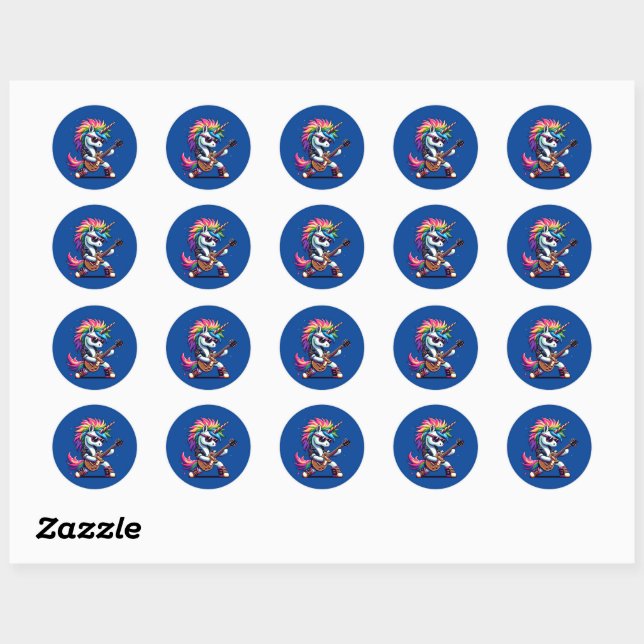 Pixel Punk Rock Unicorn Classic Round Sticker (Sheet)