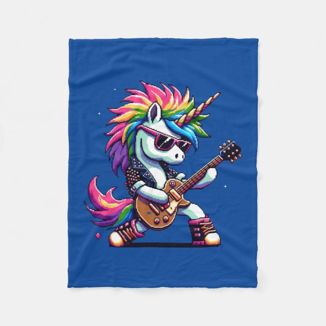 Pixel Punk Rock Unicorn Fleece Blanket (Front)
