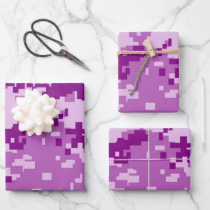 Pixel Purple Camouflage Wrapping Paper Sheet