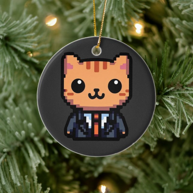 Pixel Purrfection Cat Ceramic Tree Decoration (Tree)