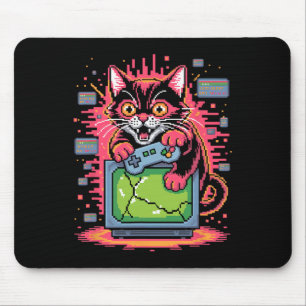 Pixel Rage Cat Retro Gamer Glitch In 8-bit Style 1 Mouse Mat
