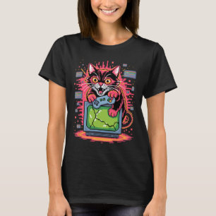 Pixel Rage Cat Retro Gamer Glitch In 8-bit Style 1 T-Shirt