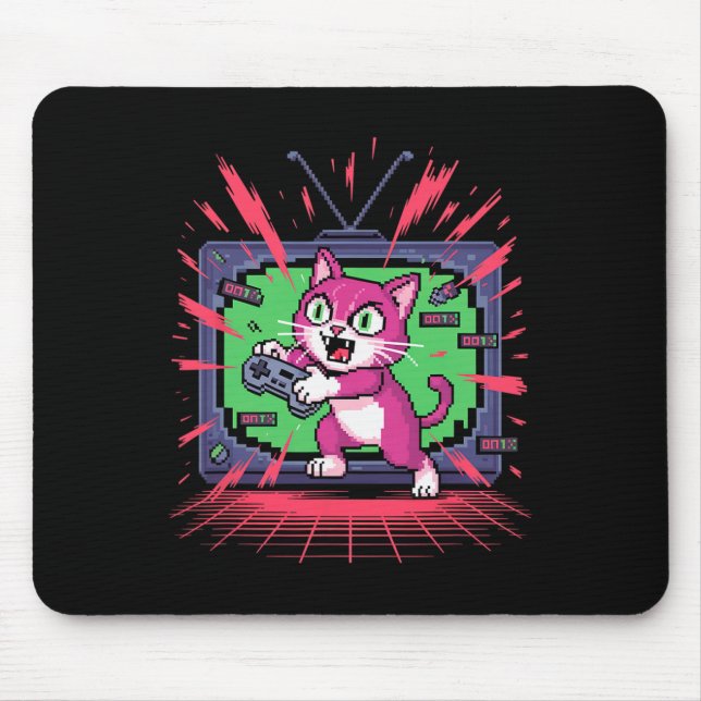 Pixel Rage Cat Retro Gamer Glitch In 8-bit Style 2 Mouse Mat (Front)