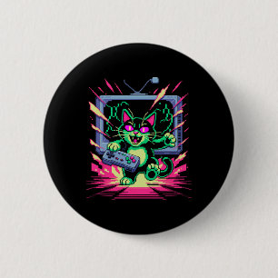 Pixel Rage Cat Retro Gamer Glitch In 8-bit Style  6 Cm Round Badge