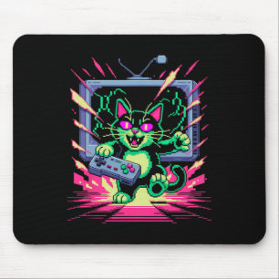 Pixel Rage Cat Retro Gamer Glitch In 8-bit Style  Mouse Mat
