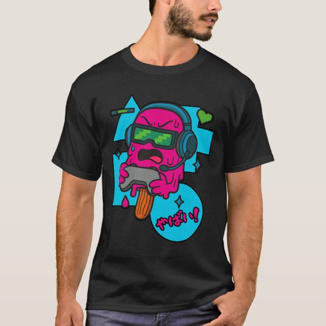 Pixel Rage Gamer Popsicle Funny Melting Ice Cream  T-Shirt (Front)