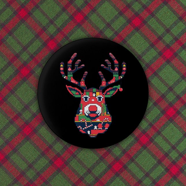 Pixel Reindeer Retro Ugly Sweater Button (Creator Uploaded)