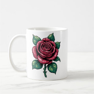 Pixel Rose – Retro Floral Art Coffee Mug