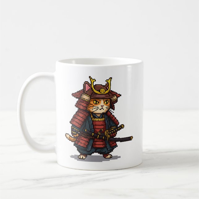 Pixel Samurai Cat  Coffee Mug (Left)