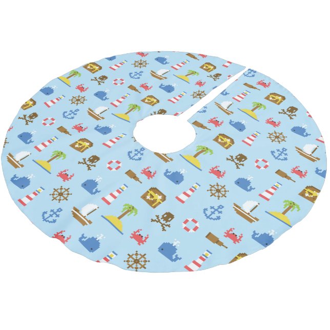 Pixel Sea Art Pattern Brushed Polyester Tree Skirt (Angled)