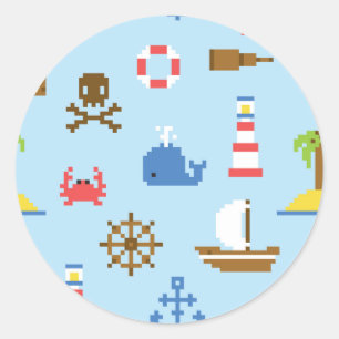 Pixel Sea Art Pattern Classic Round Sticker